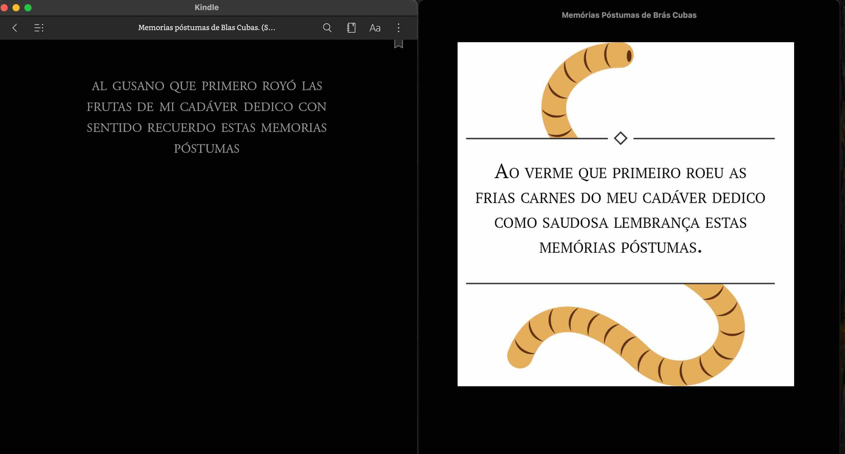 Texto dedicatorio en español y en portugués